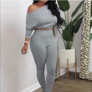 Gray 2pc Crop Top Set